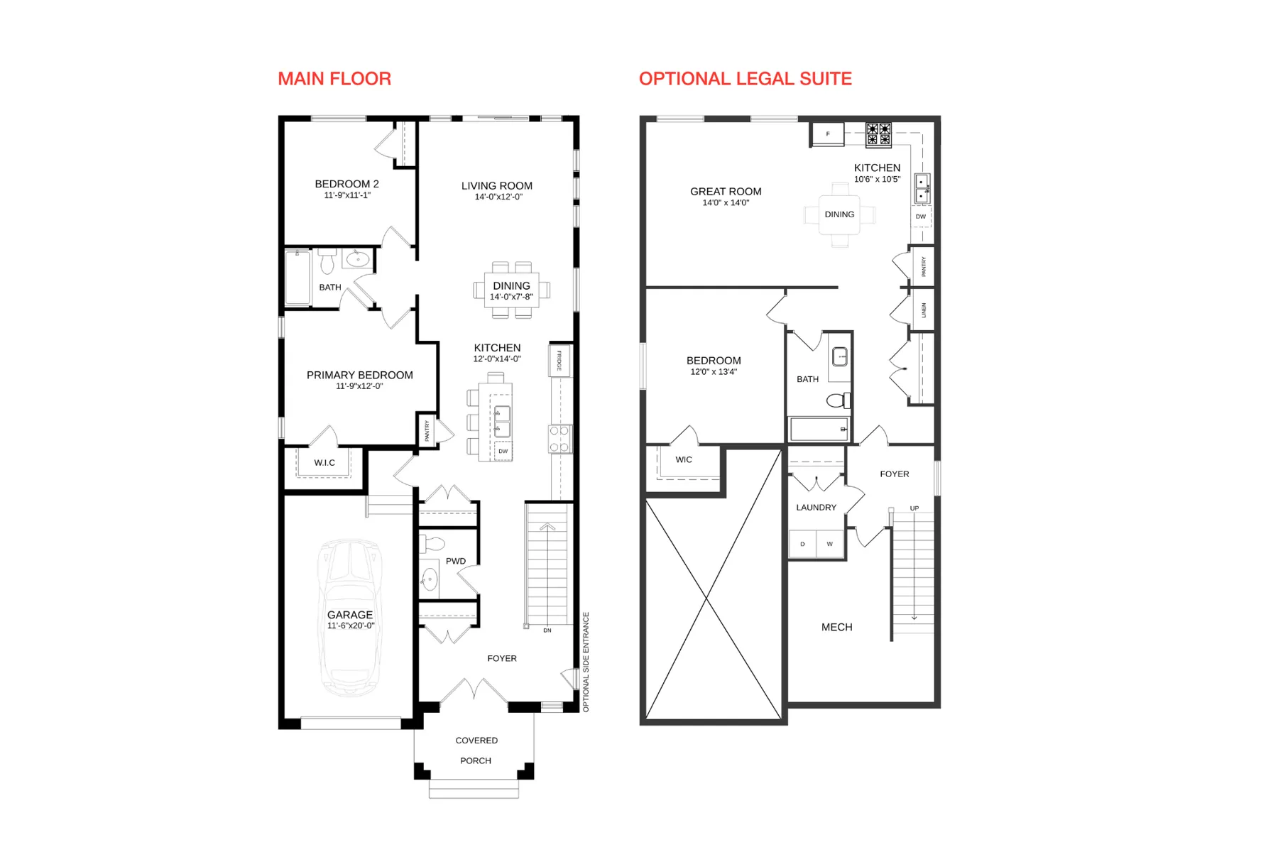 The Pine plan sheet showing Main Floor & Optional Legal Suite