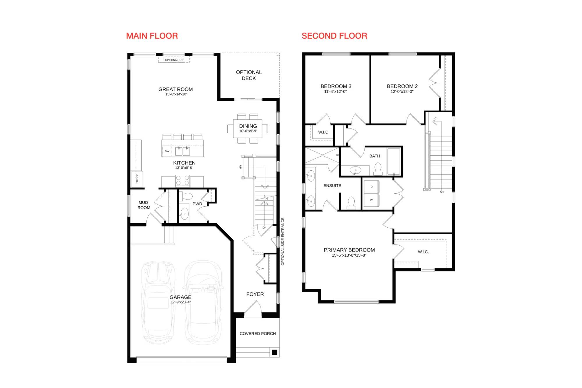 The Tulip plan sheet showing Main & Second Floors