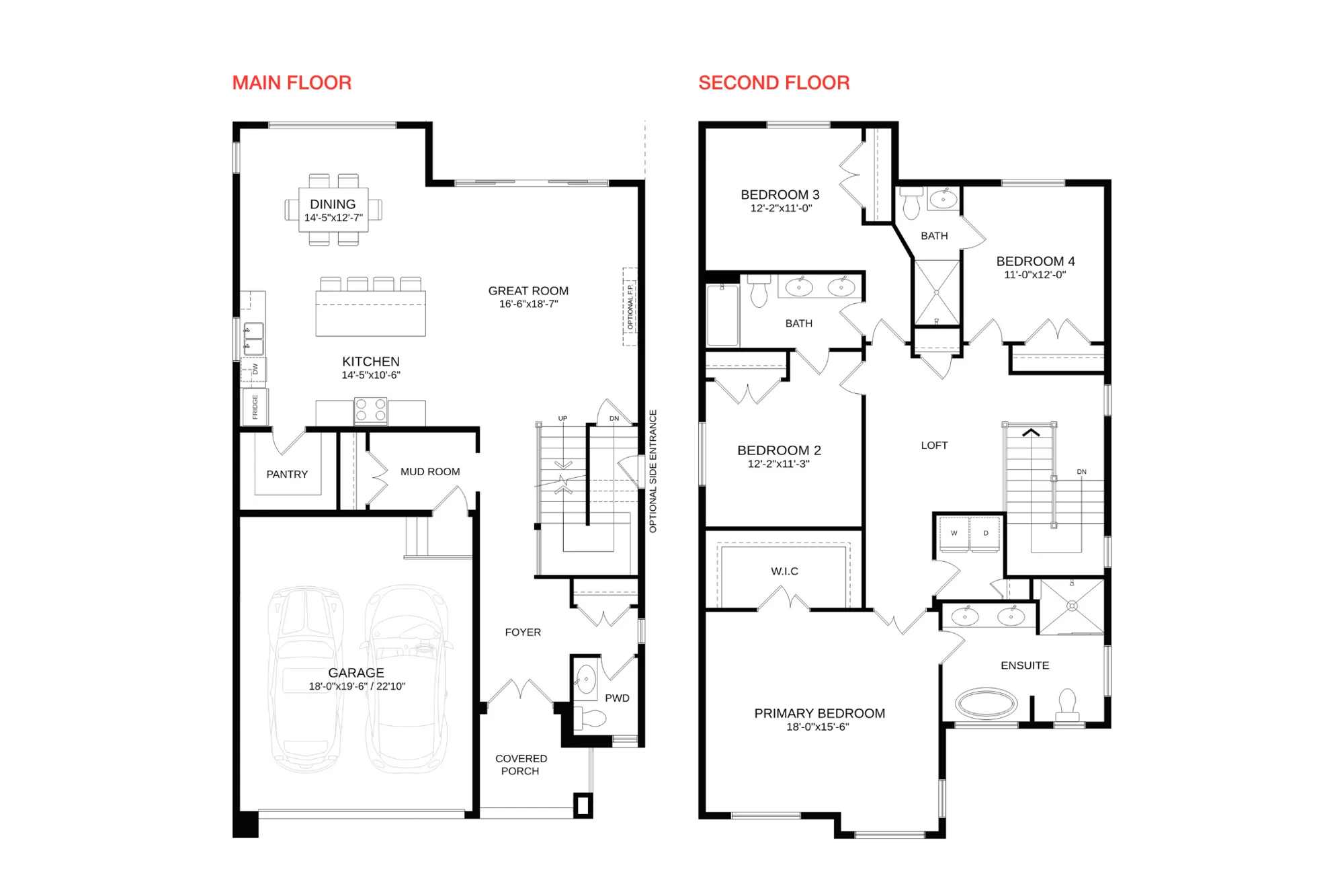 The Aspen plan sheet showing Main & Second Floors