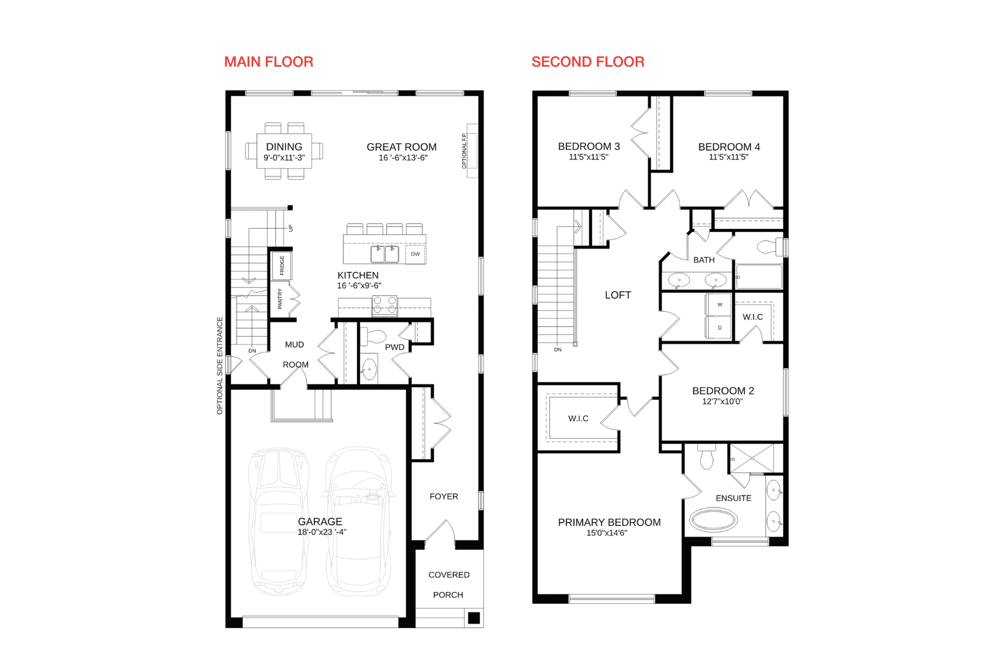 The Walnut plan sheet showing Main & Second Floors