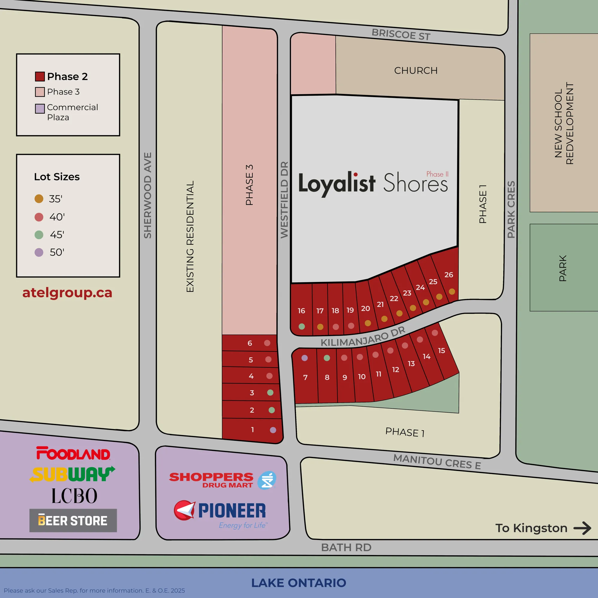 Loyalist Shores Phase 2 site plan showing lots and streets