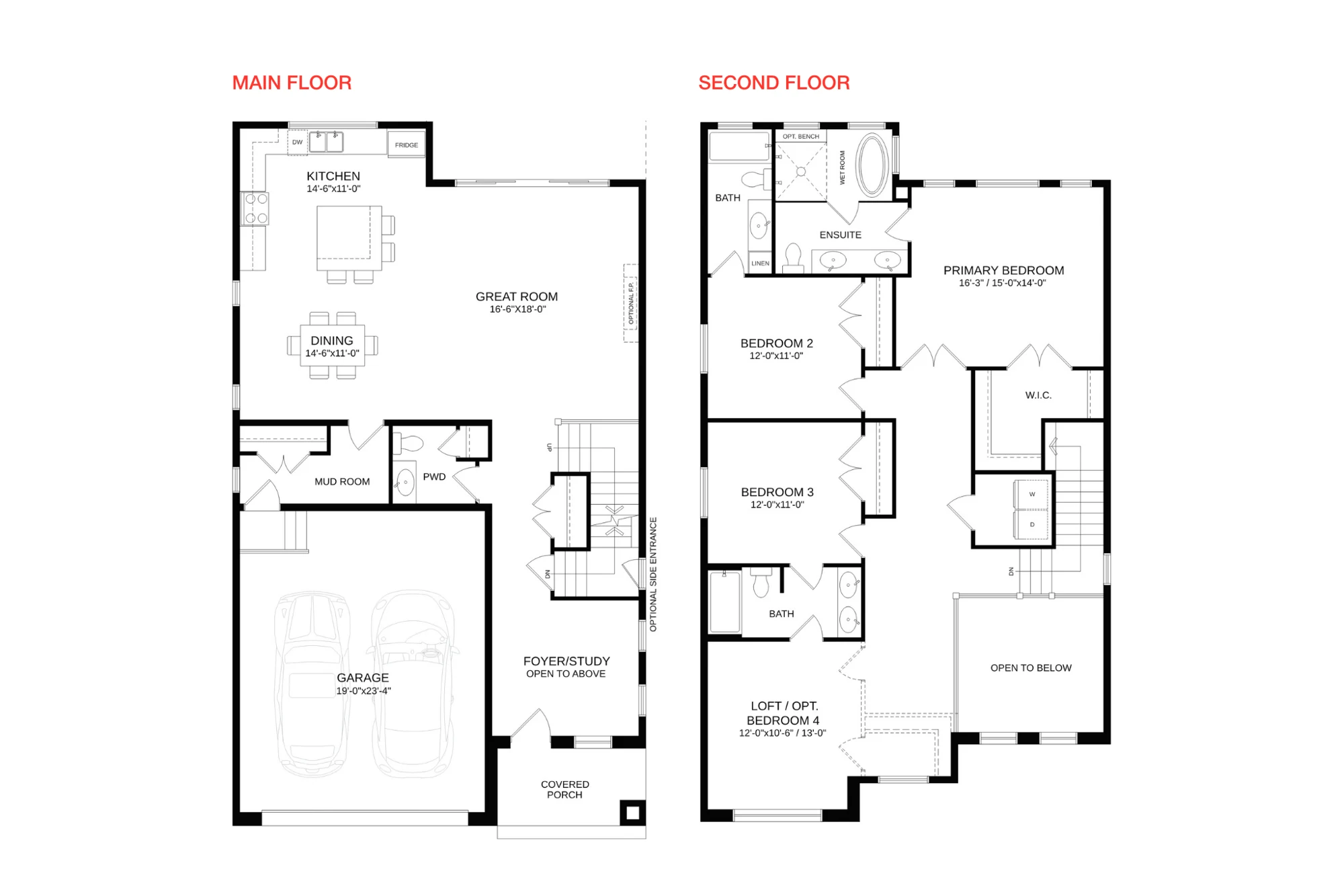 The Willow plan sheet showing Main & Second Floors
