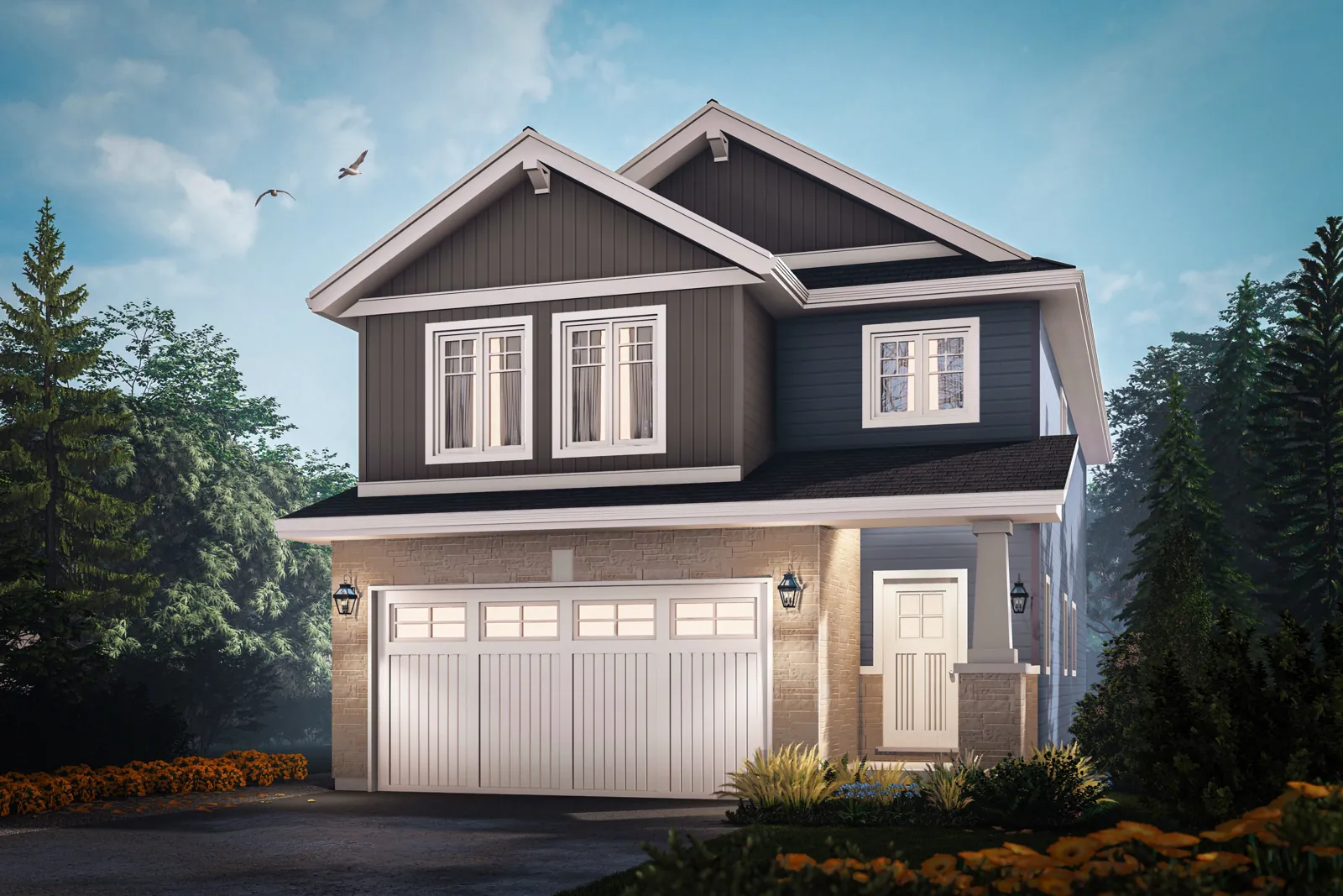 The Walnut Craftsman exterior elevation rendering