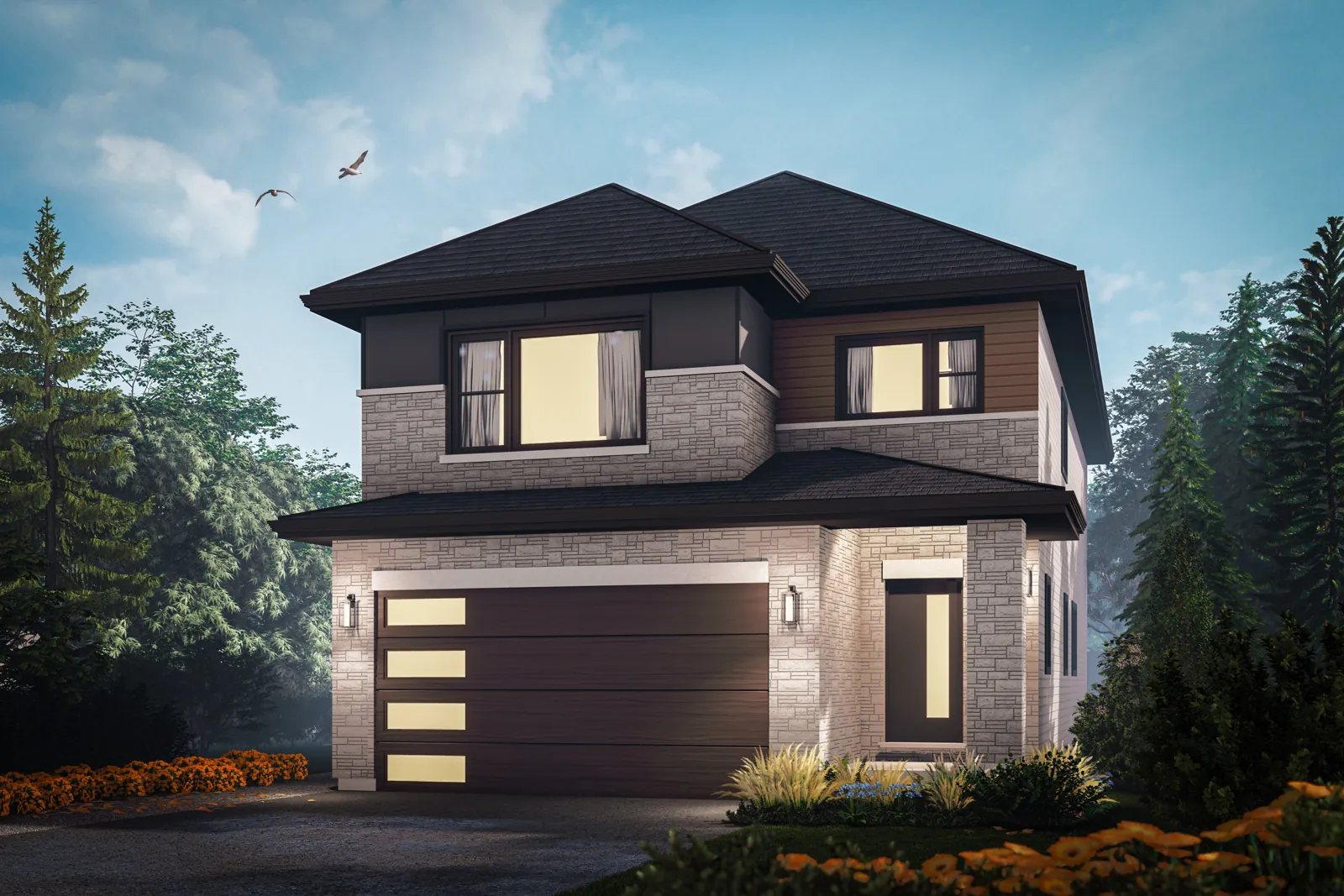 The Walnut Modern exterior elevation rendering
